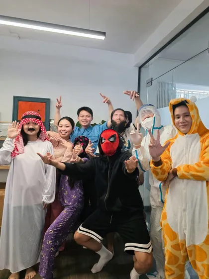 The team in Halloween costumes