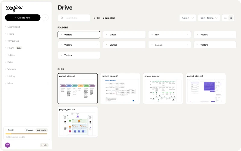 Diaflow Asset Library interface